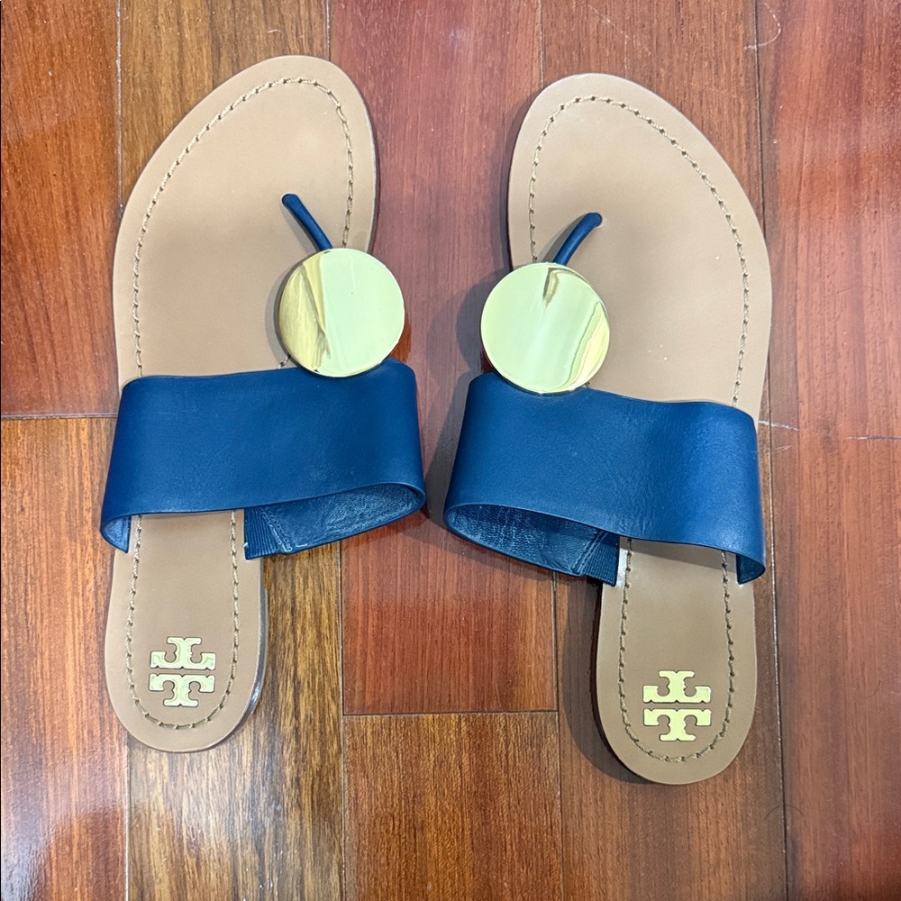 Tory Burch Navy and Gold leather Sandals